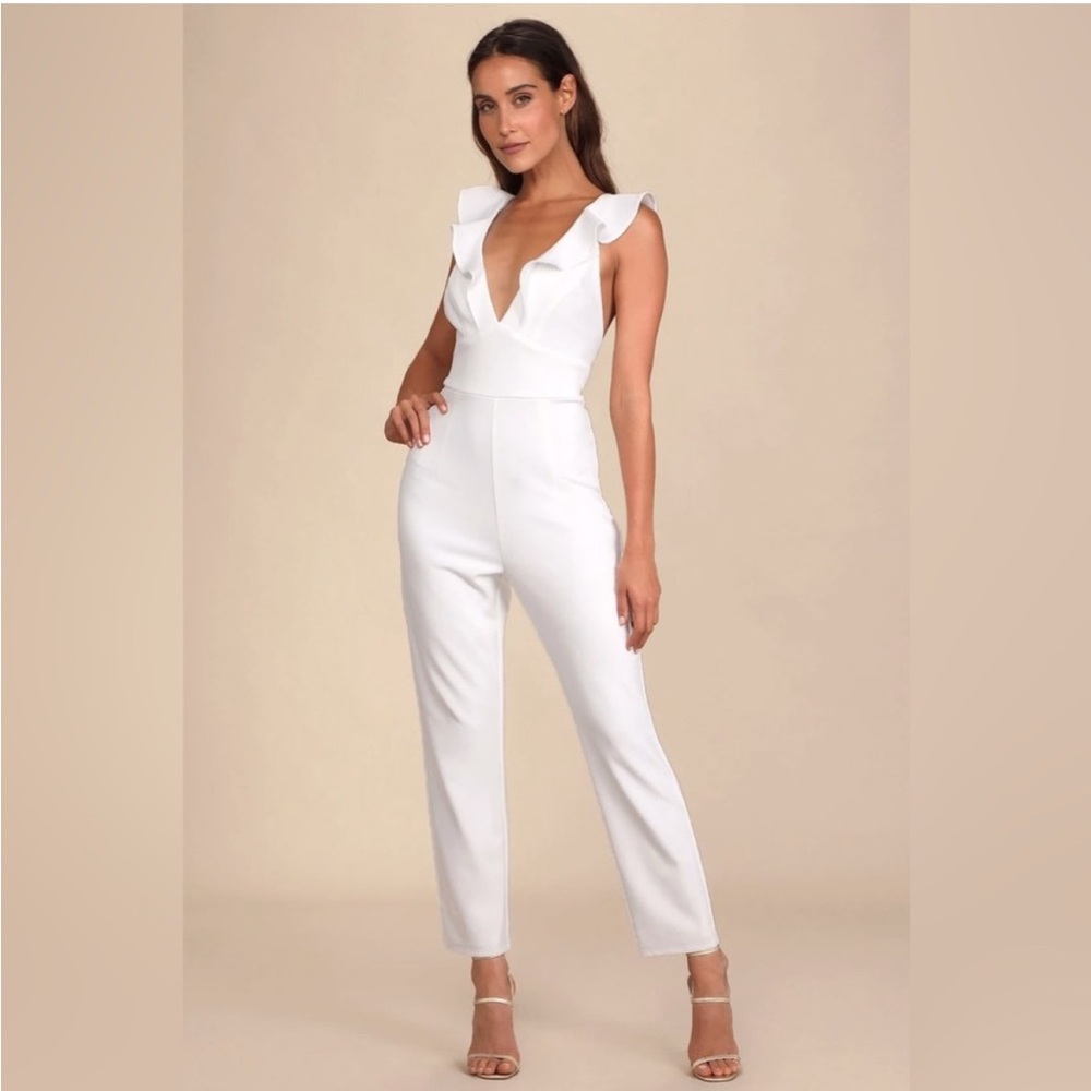 Lulus Leilani White Ruffle Jumpsuit M